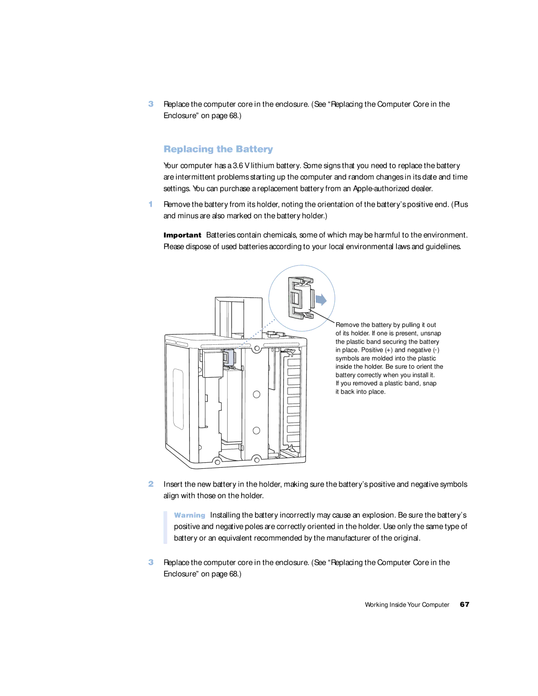 Apple G4 manual Replacing the Battery 