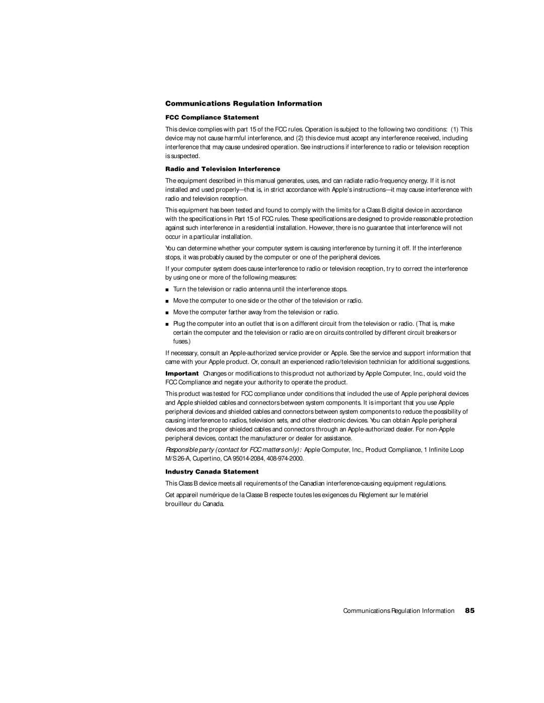 Apple G4 manual Communications Regulation Information 