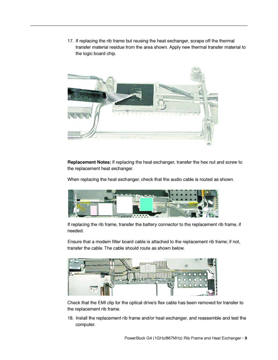 Apple manual PowerBook G4 1GHz/867MHz Rib Frame and Heat Exchanger 