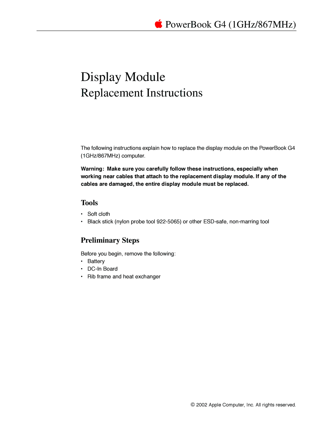 Apple G4 manual Display Module 