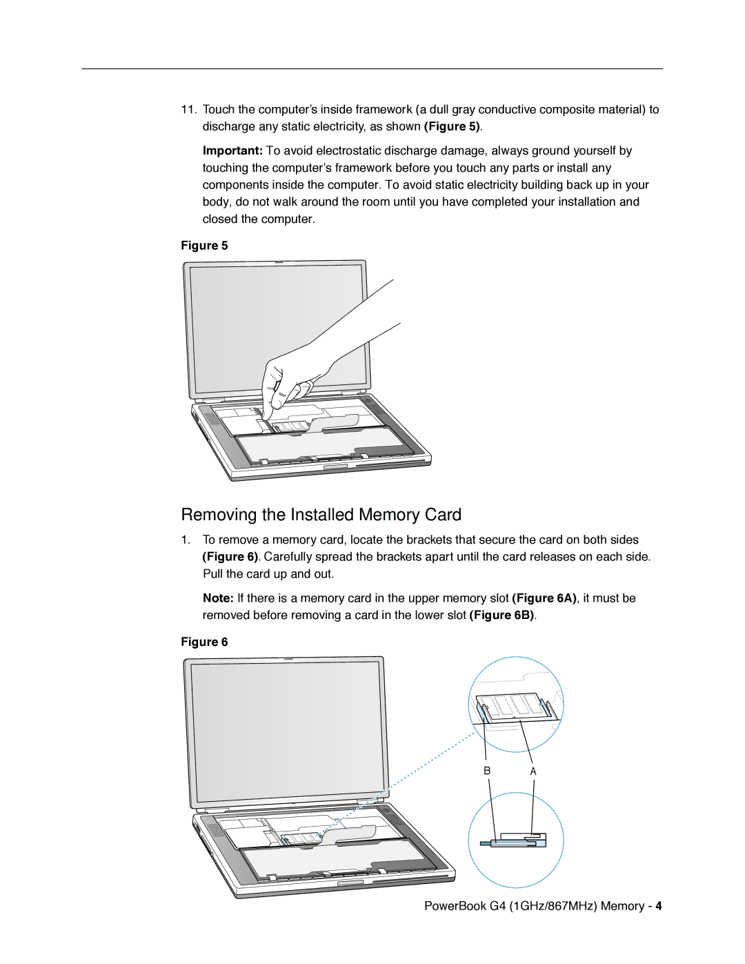 Apple G4 manual Removing the Installed Memory Card 