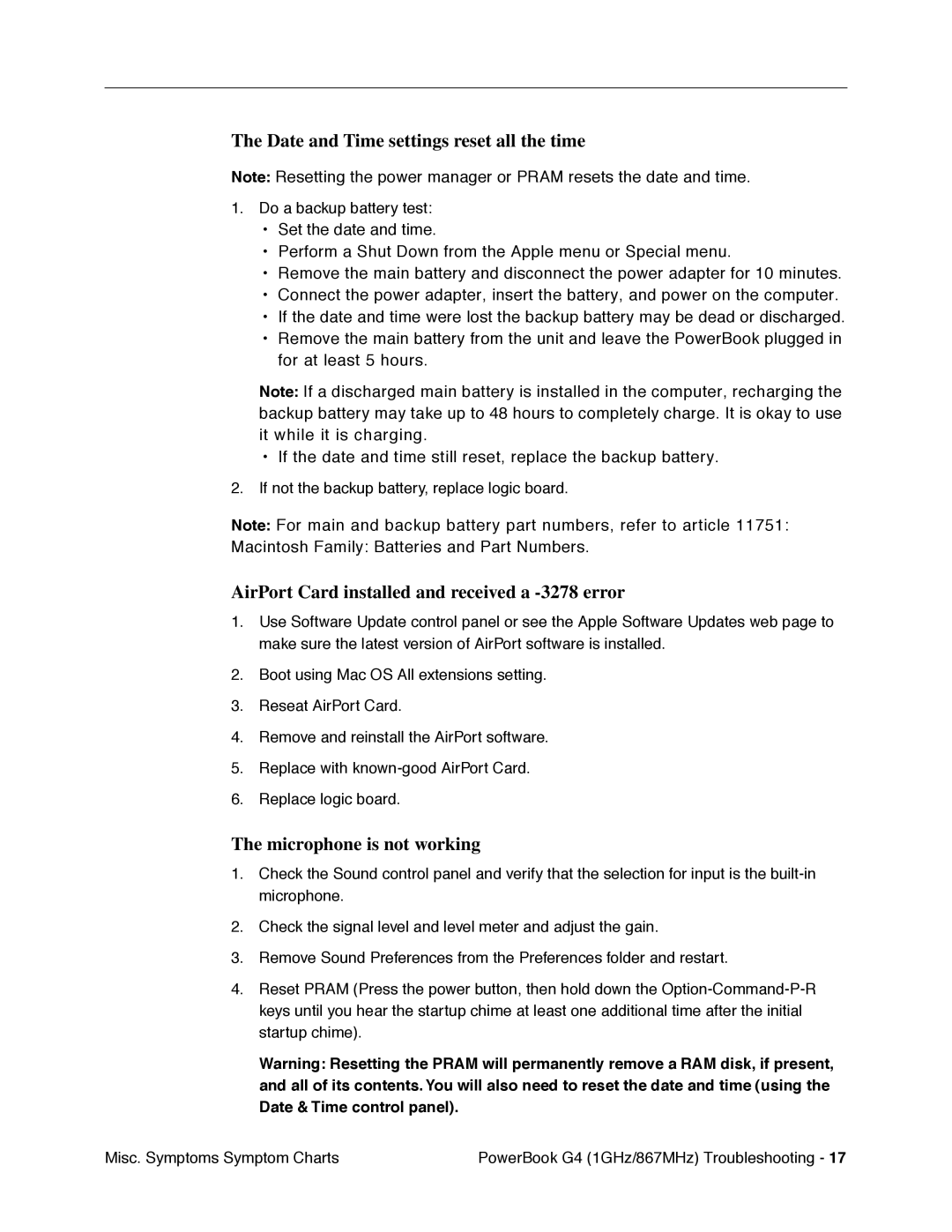 Apple G4 manual Date and Time settings reset all the time, AirPort Card installed and received a -3278 error 
