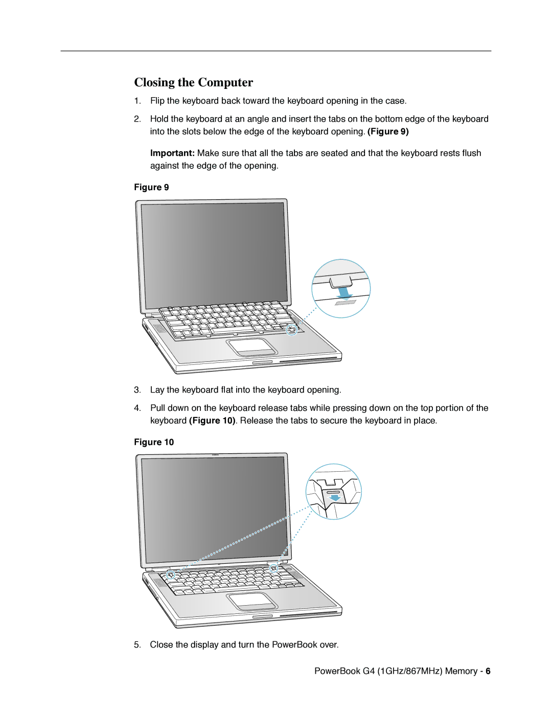 Apple G4 manual Closing the Computer 