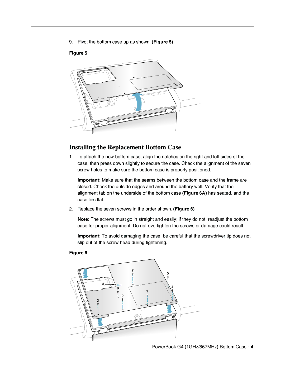 Apple G4 manual Installing the Replacement Bottom Case 