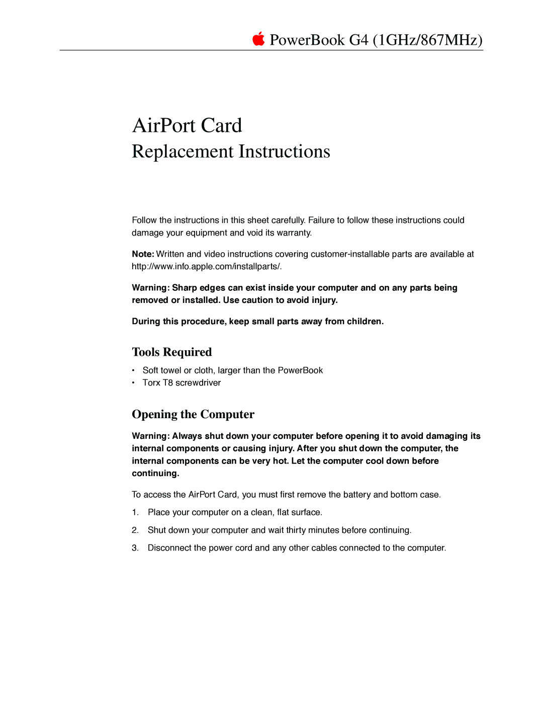 Apple G4 manual AirPort Card, Tools Required 