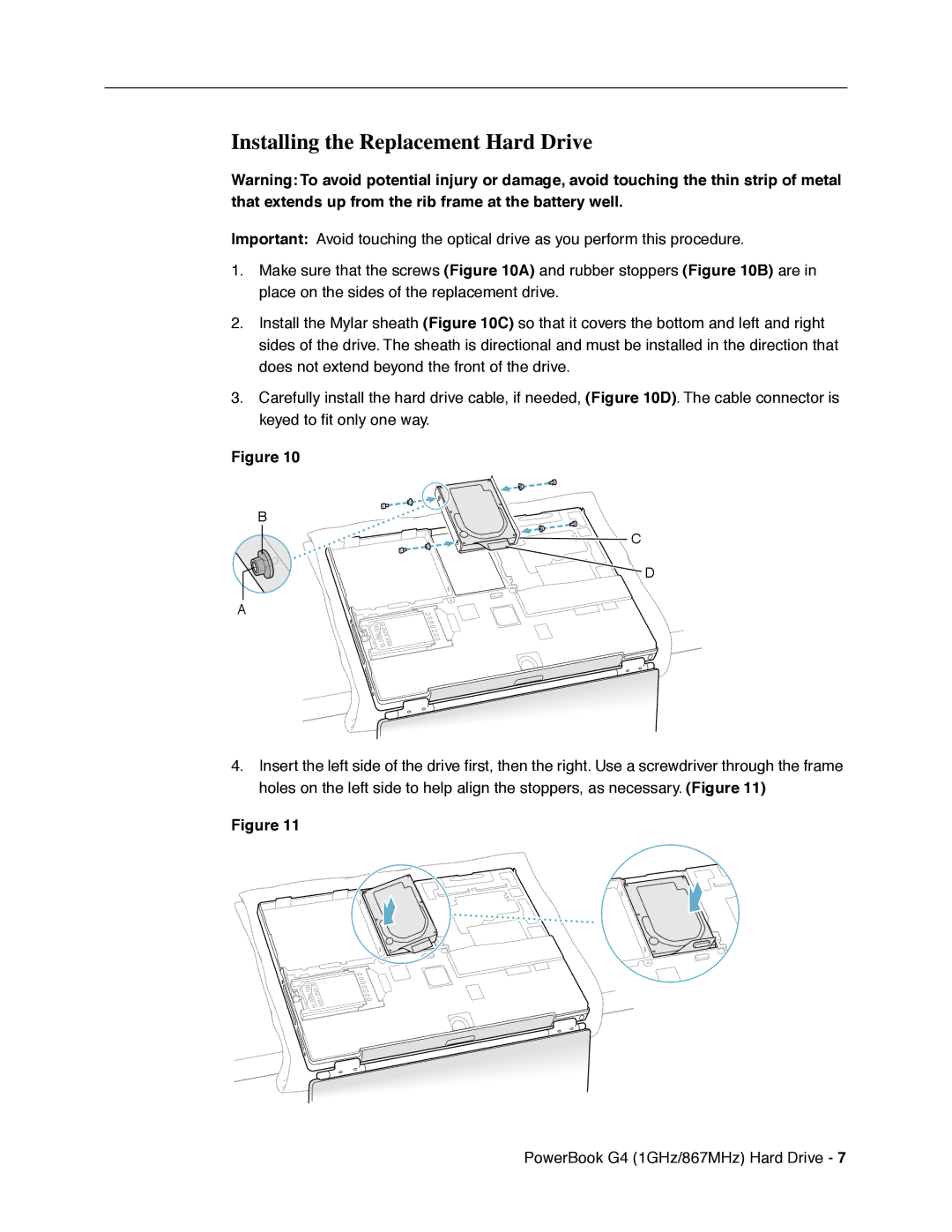 Apple G4 manual Installing the Replacement Hard Drive 