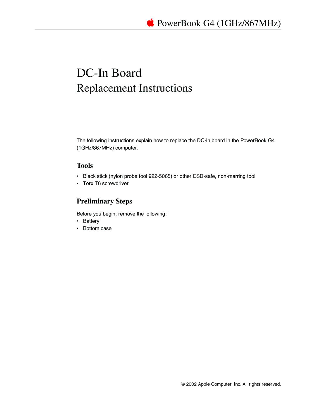 Apple G4 manual DC-In Board 