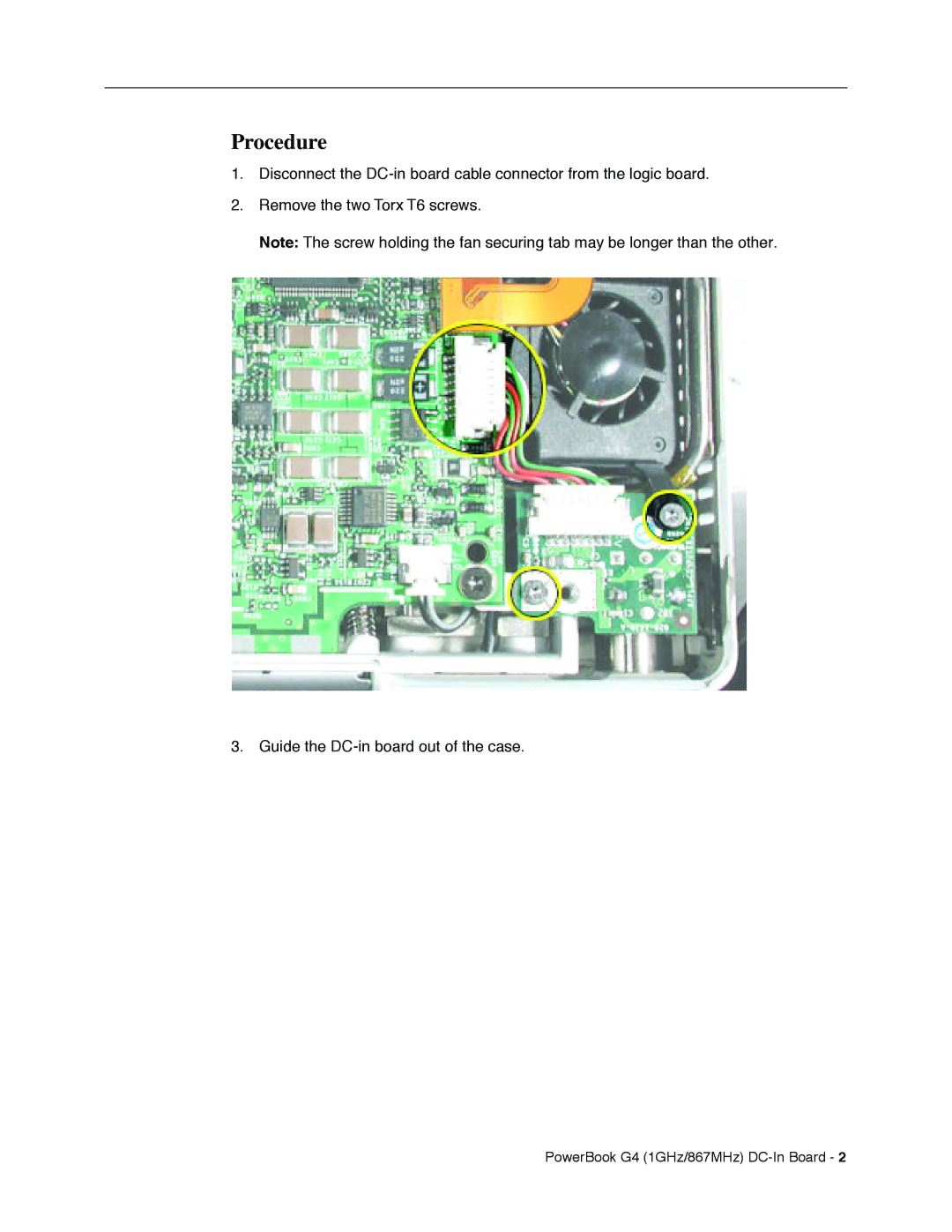 Apple manual PowerBook G4 1GHz/867MHz DC-In Board 