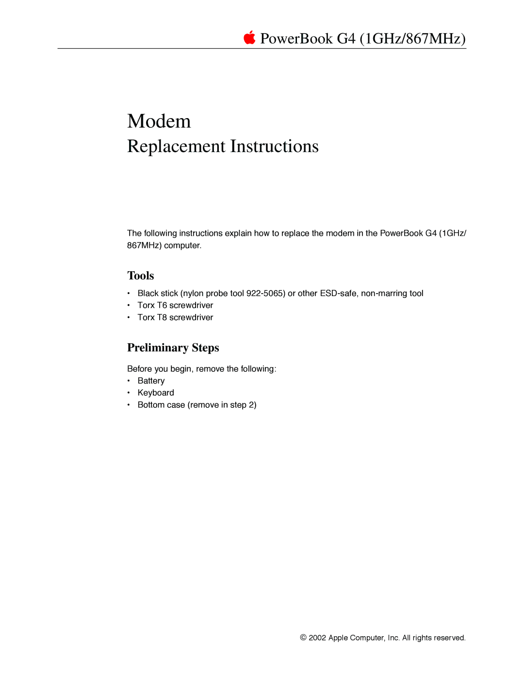 Apple G4 manual Modem, Tools 