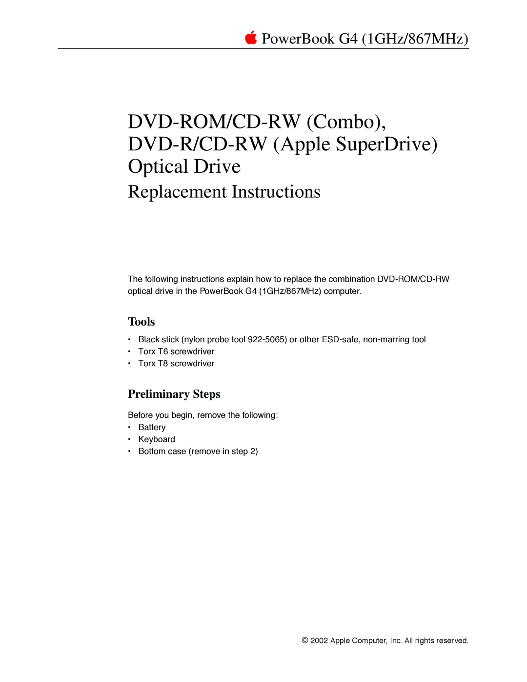 Apple G4 manual Replacement Instructions 