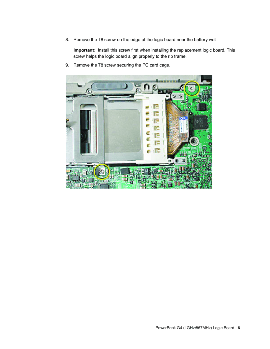 Apple manual PowerBook G4 1GHz/867MHz Logic Board 