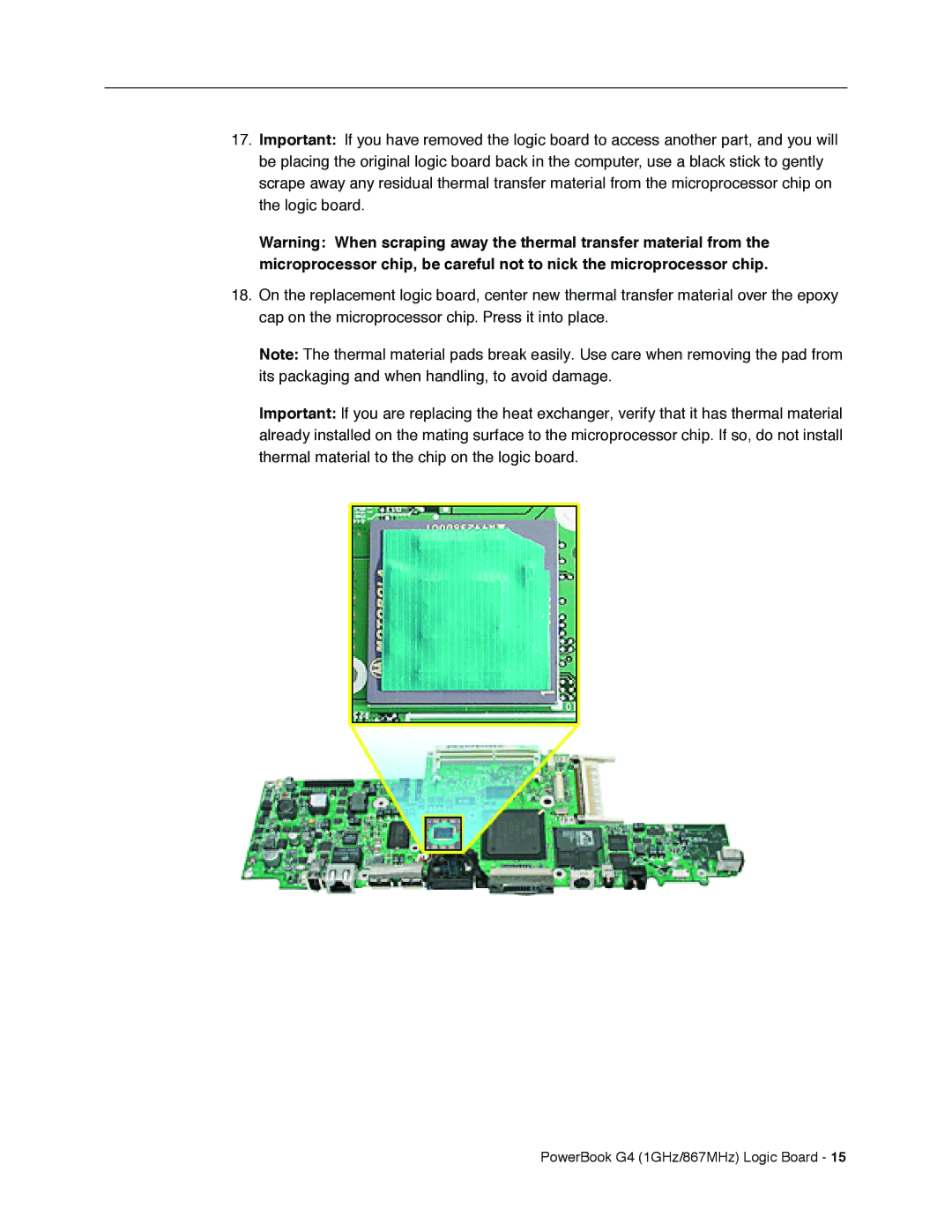 Apple manual PowerBook G4 1GHz/867MHz Logic Board 