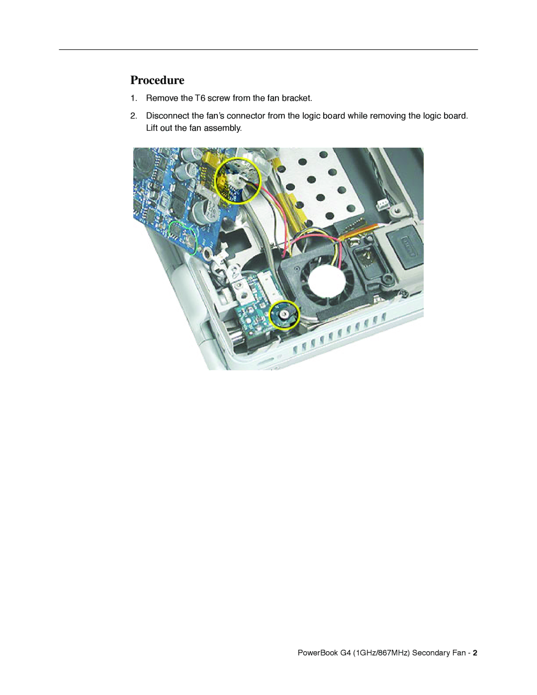 Apple manual PowerBook G4 1GHz/867MHz Secondary Fan 