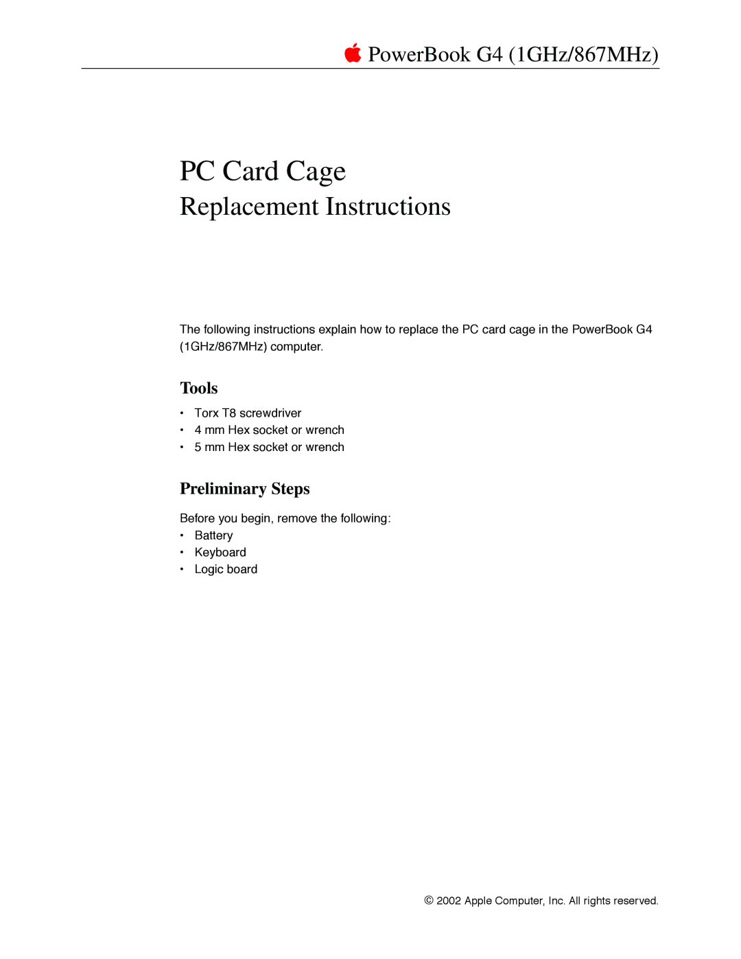 Apple G4 manual PC Card Cage 