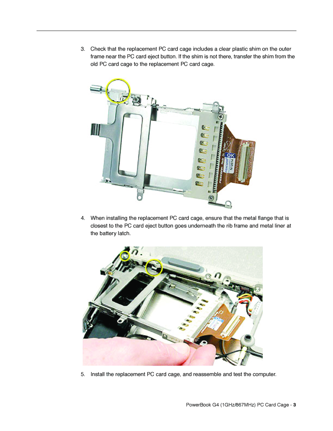 Apple manual PowerBook G4 1GHz/867MHz PC Card Cage 