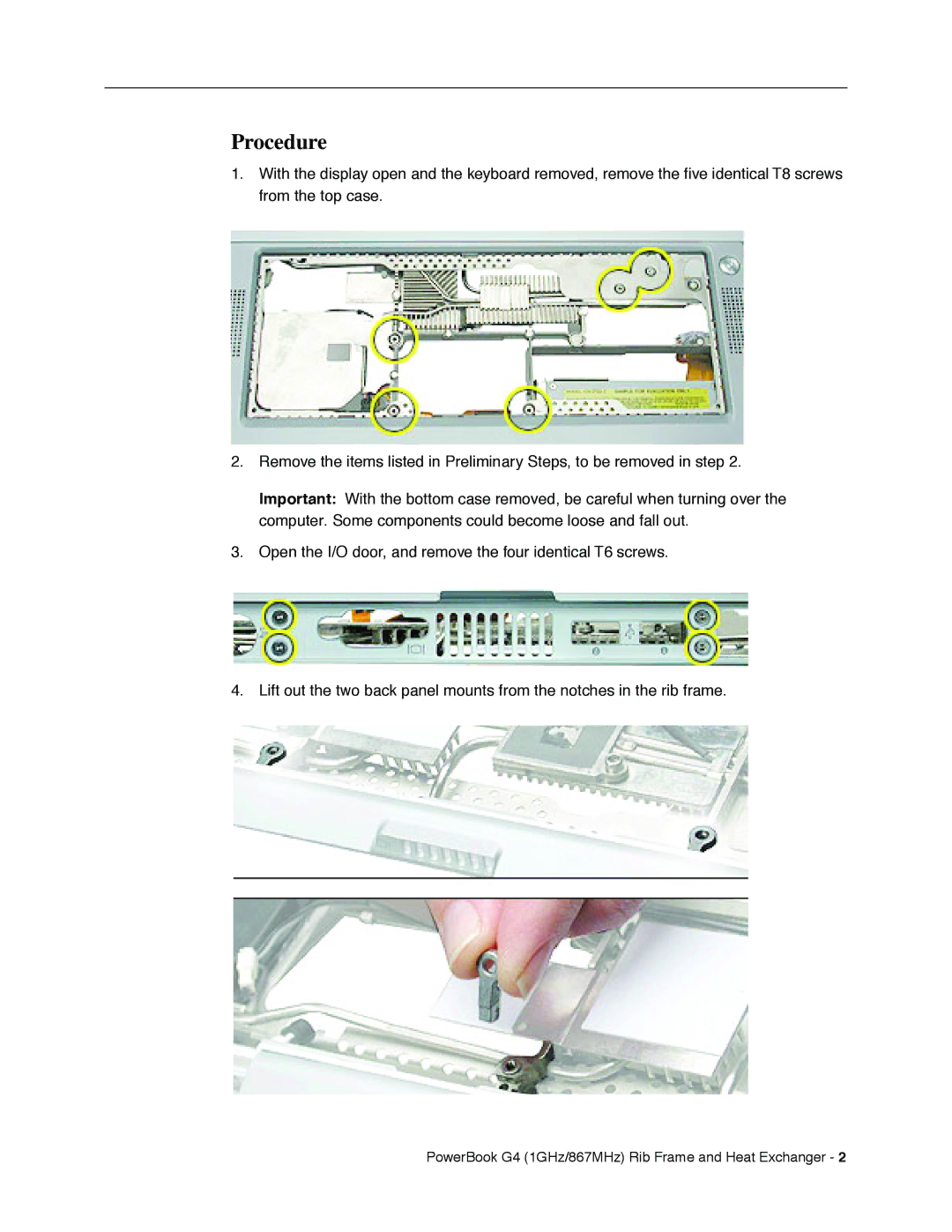 Apple manual PowerBook G4 1GHz/867MHz Rib Frame and Heat Exchanger 