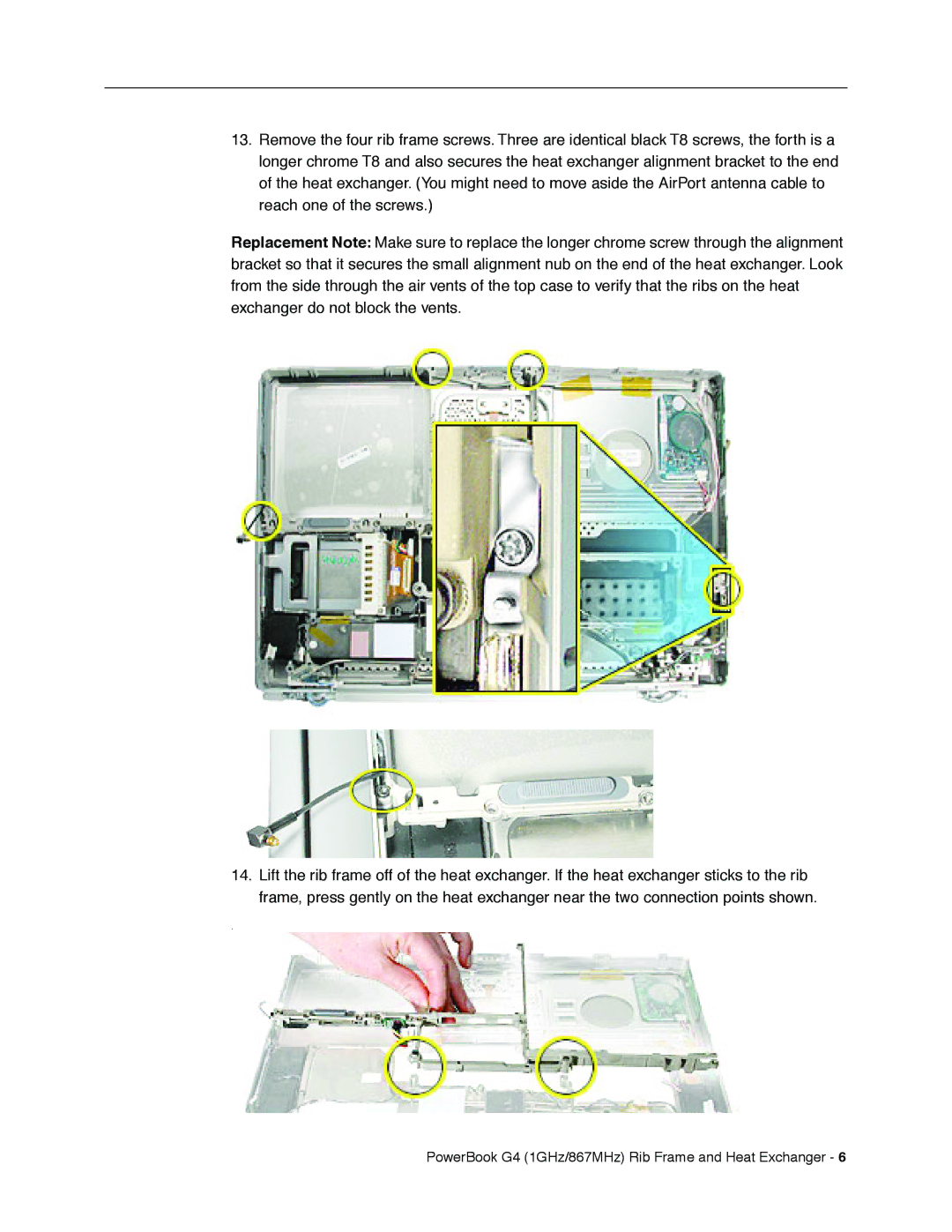 Apple manual PowerBook G4 1GHz/867MHz Rib Frame and Heat Exchanger 