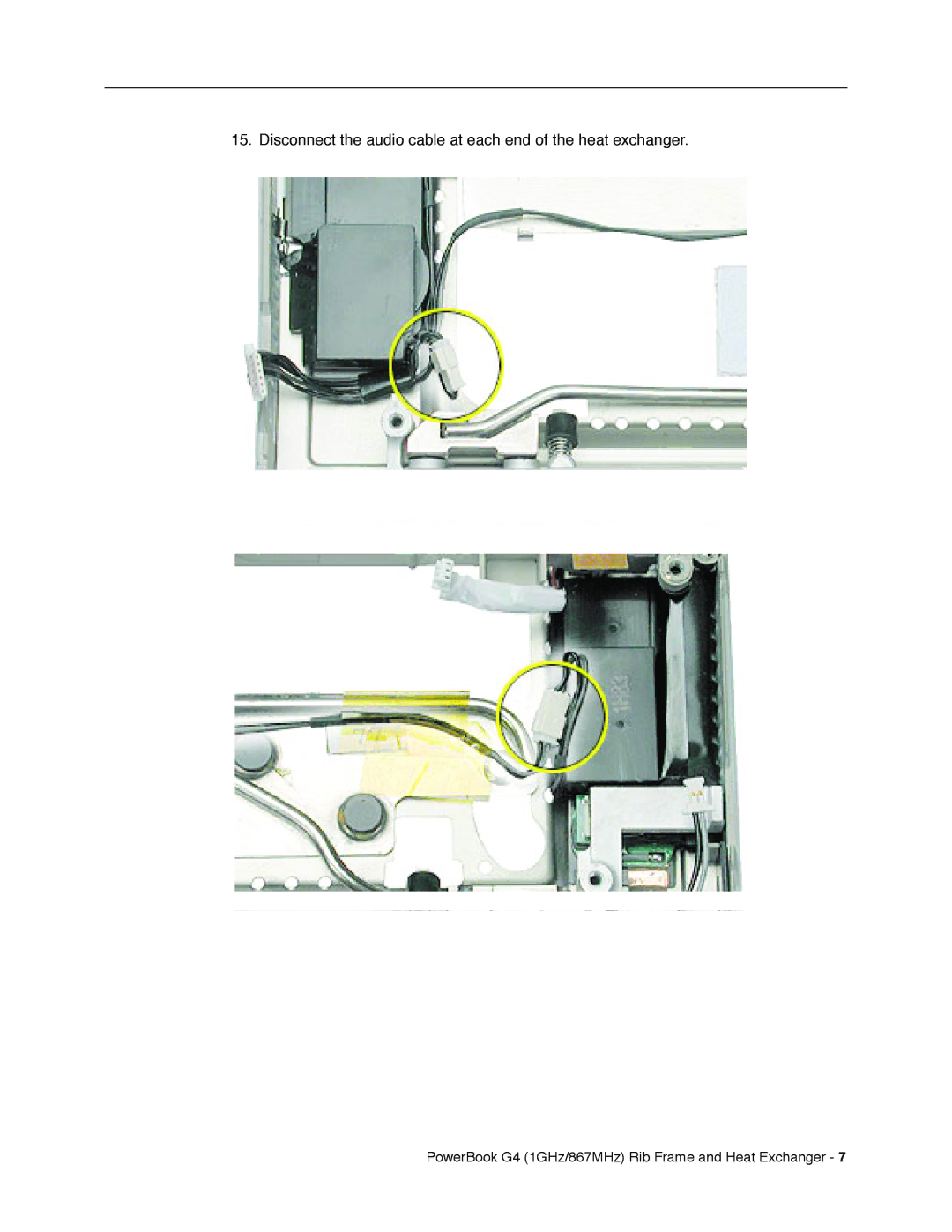 Apple G4 manual Disconnect the audio cable at each end of the heat exchanger 