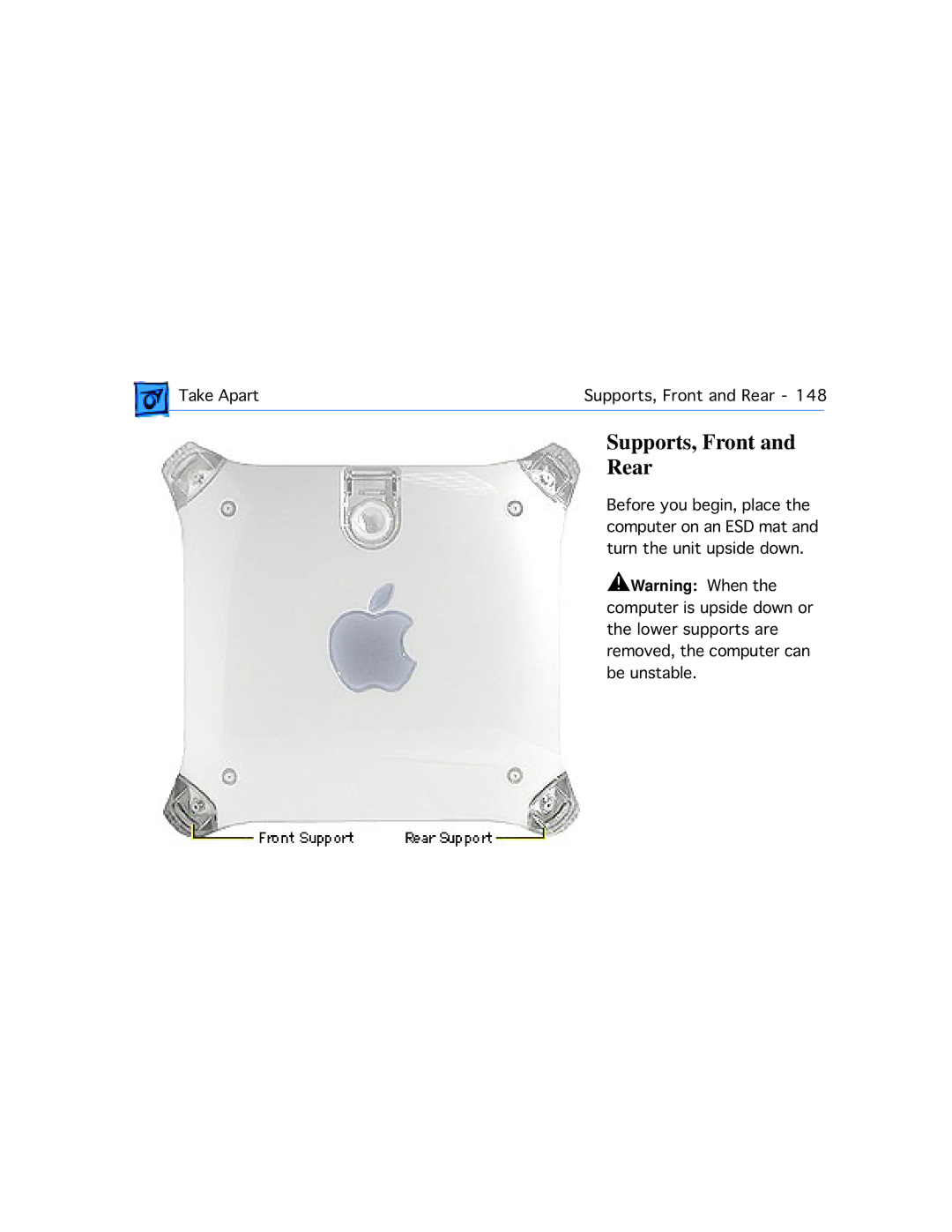 Apple G4 manual Supports, Front Rear 