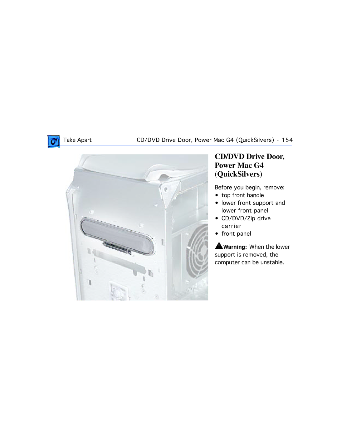 Apple manual CD/DVD Drive Door, Power Mac G4 QuickSilvers 