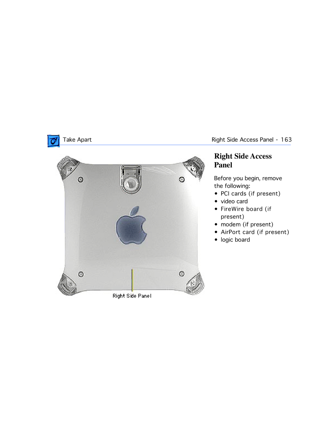 Apple G4 manual Right Side Access Panel 