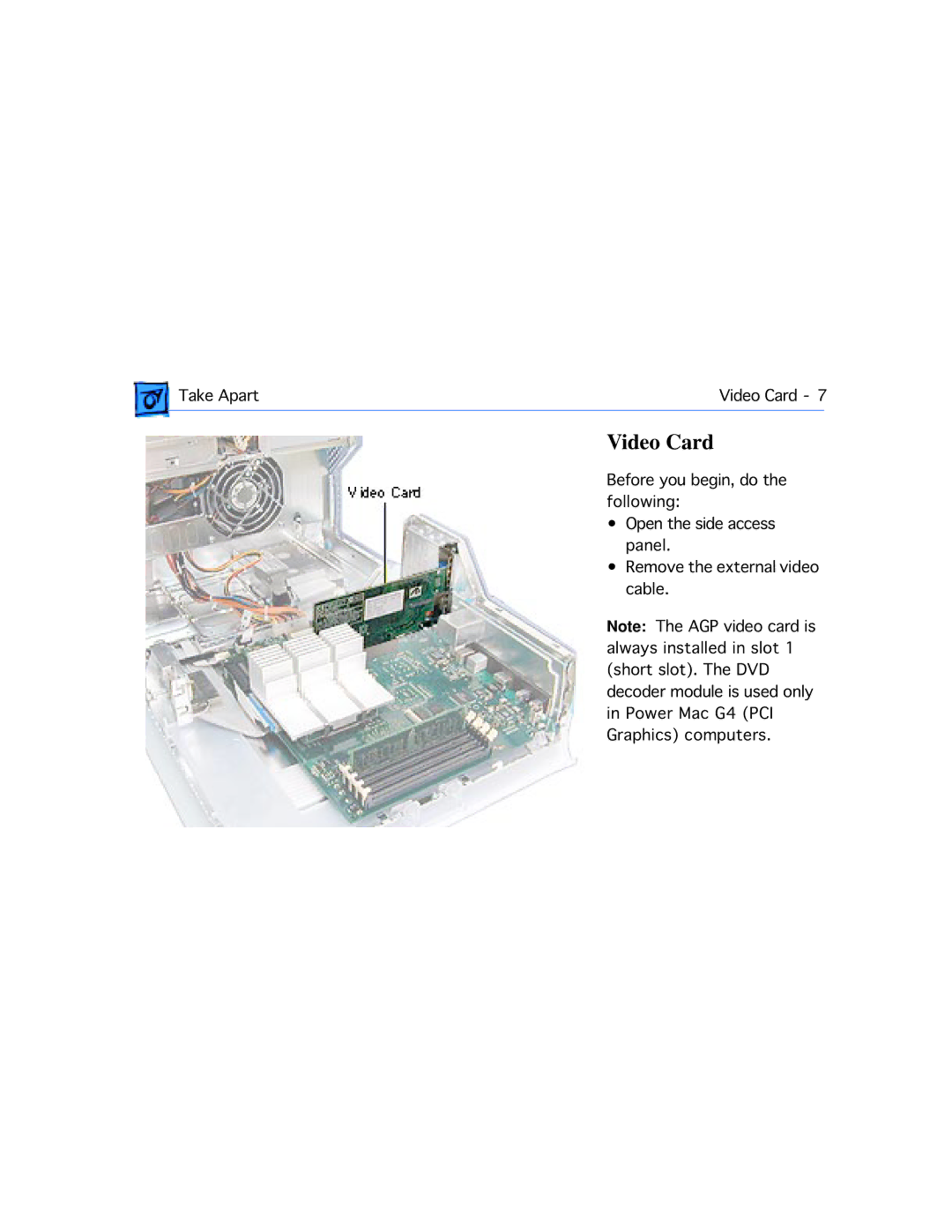 Apple G4 manual Video Card 