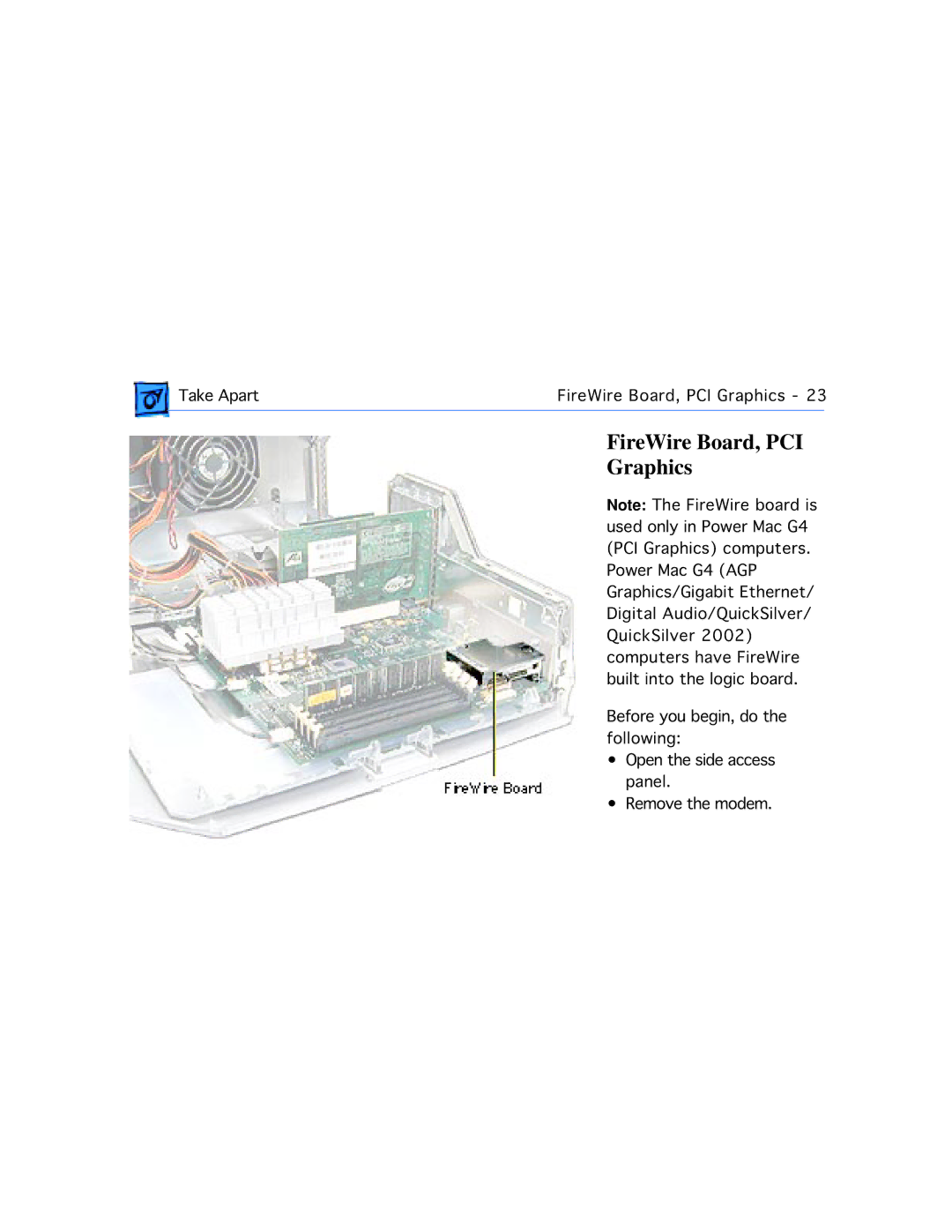 Apple G4 manual FireWire Board, PCI Graphics 