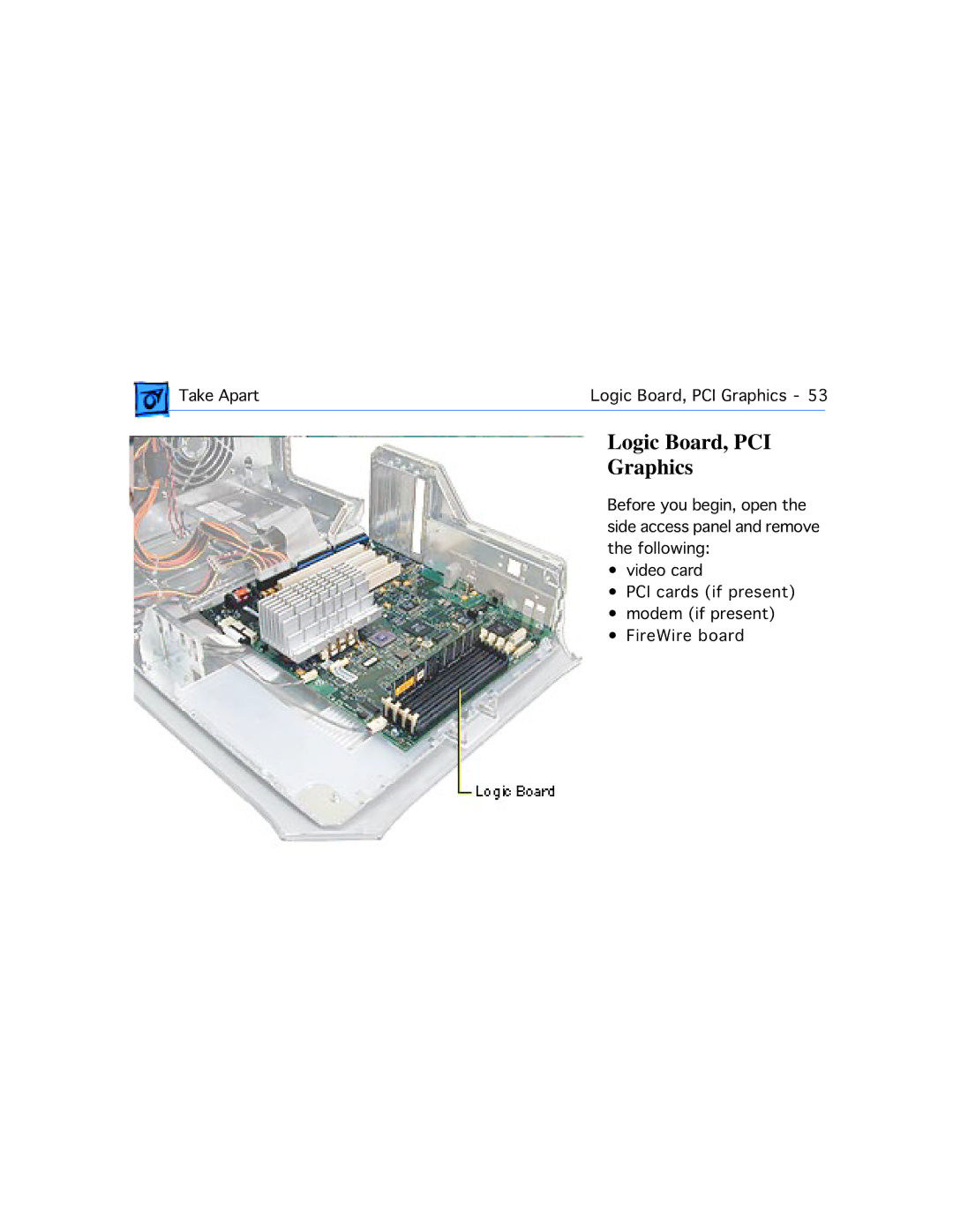 Apple G4 manual Logic Board, PCI Graphics 