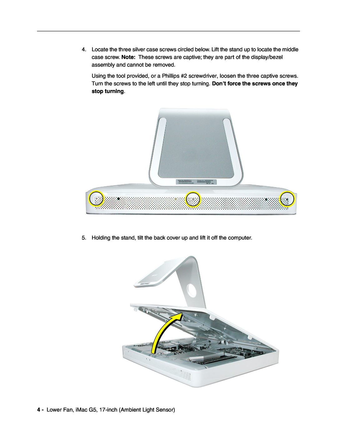 Apple warranty Lower Fan, iMac G5, 17-inch Ambient Light Sensor 