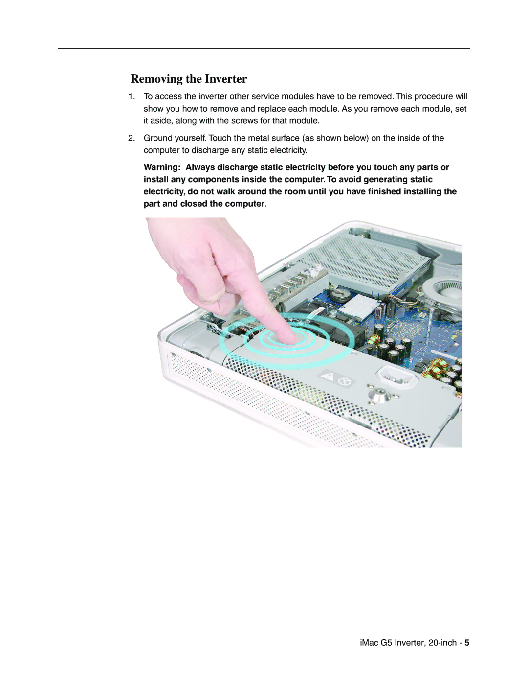 Apple G5 warranty Removing the Inverter 