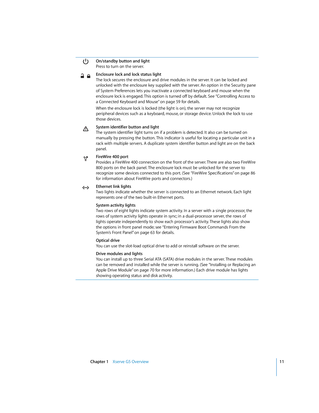 Apple G5 specifications On/standby button and light 