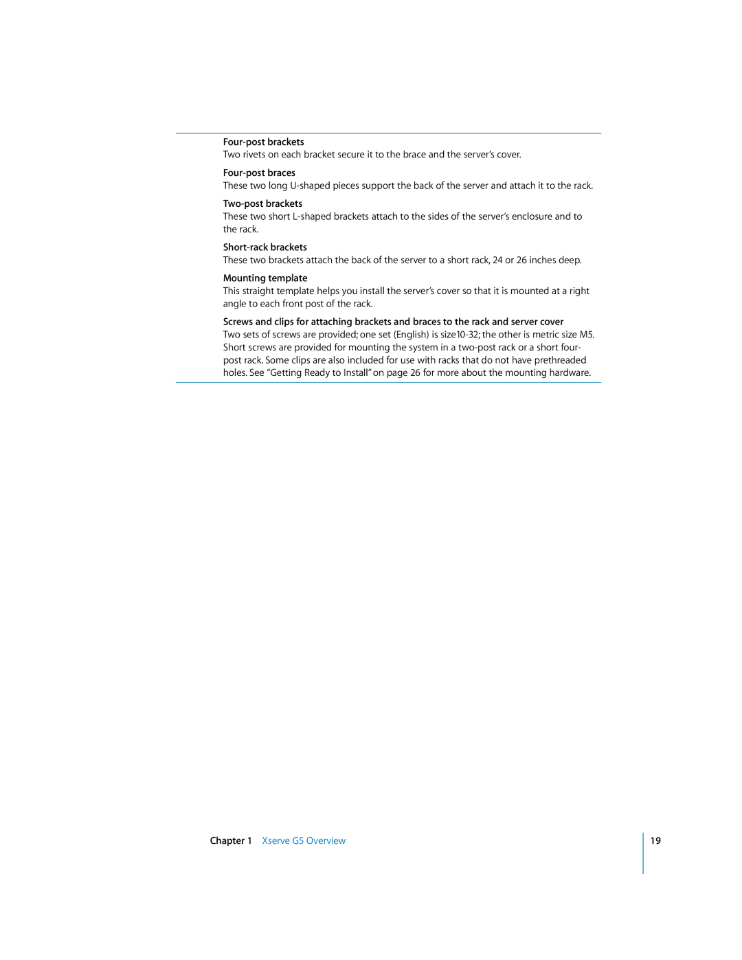 Apple G5 specifications Four-post brackets 