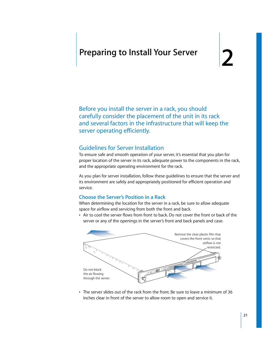 Apple G5 specifications Preparing to Install Your Server, Choose the Server’s Position in a Rack 