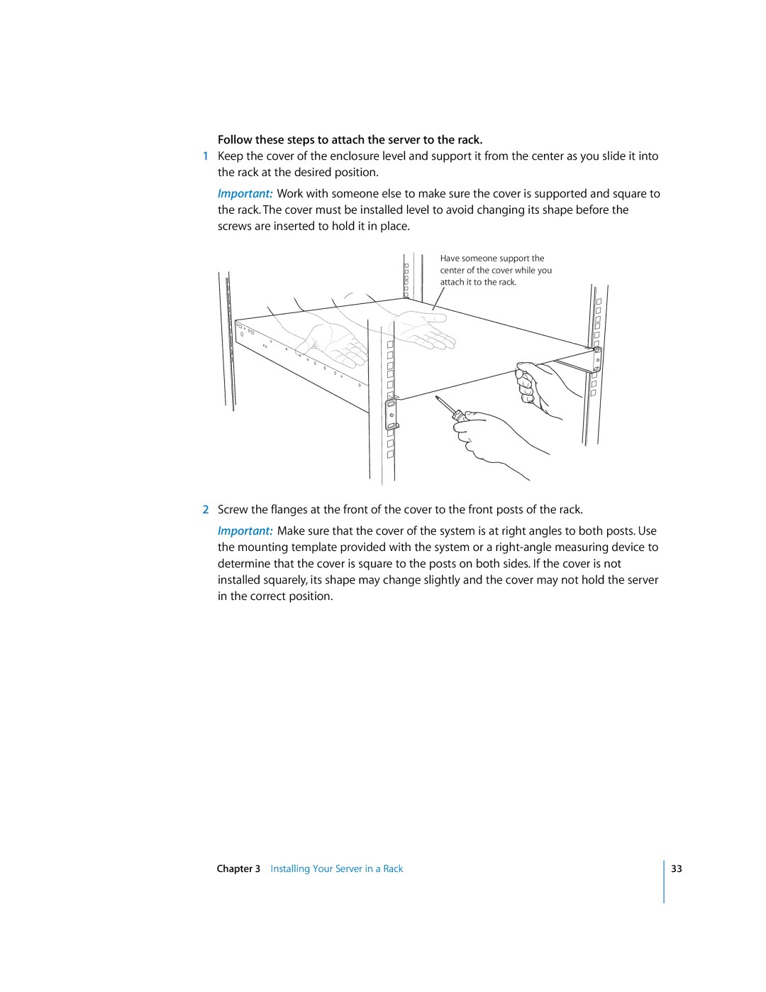 Apple G5 specifications Follow these steps to attach the server to the rack 