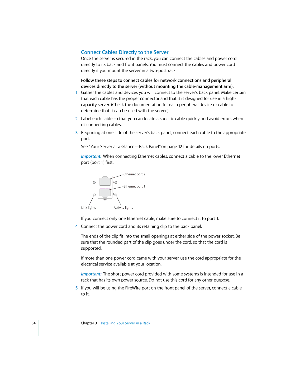 Apple G5 specifications Connect Cables Directly to the Server 