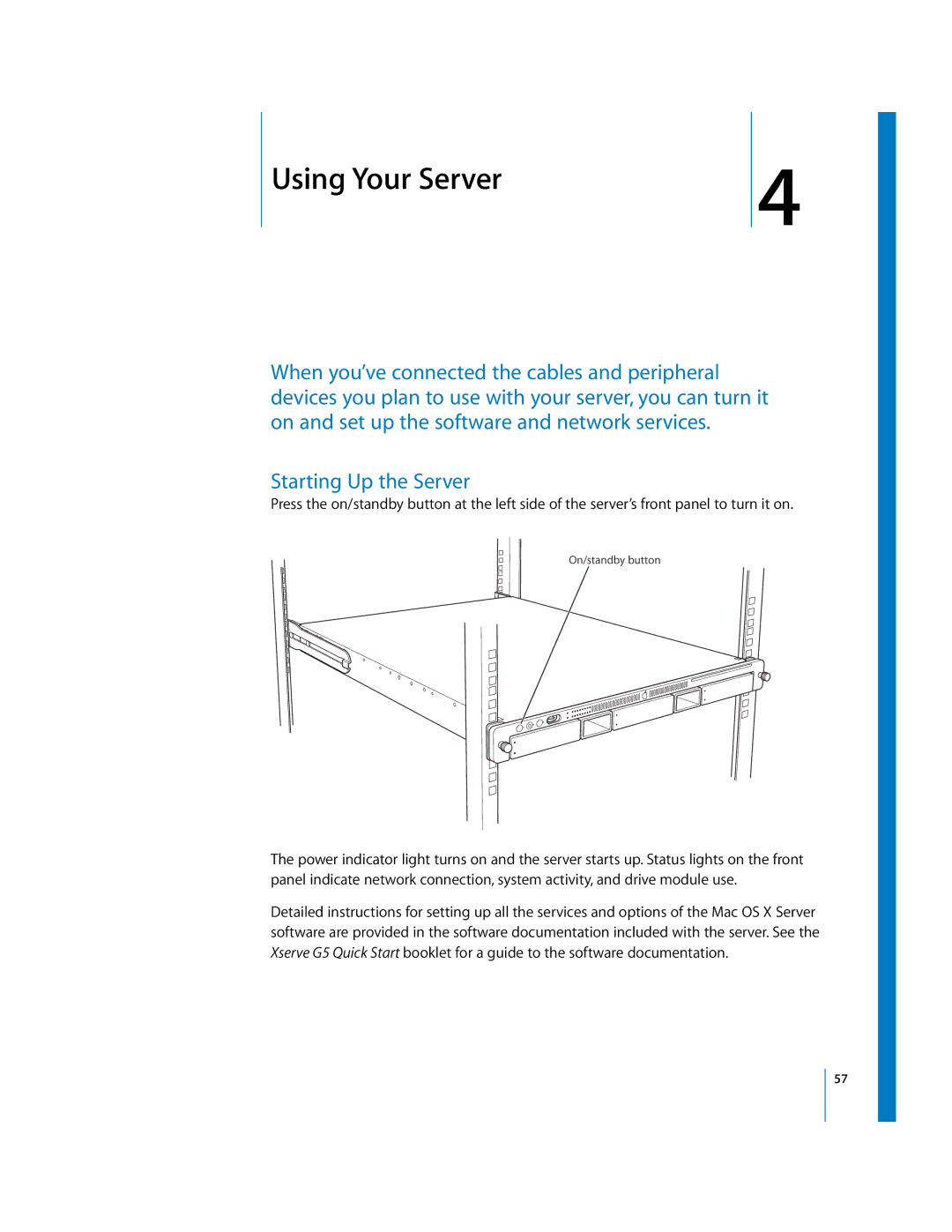 Apple G5 specifications Using Your Server, Starting Up the Server 