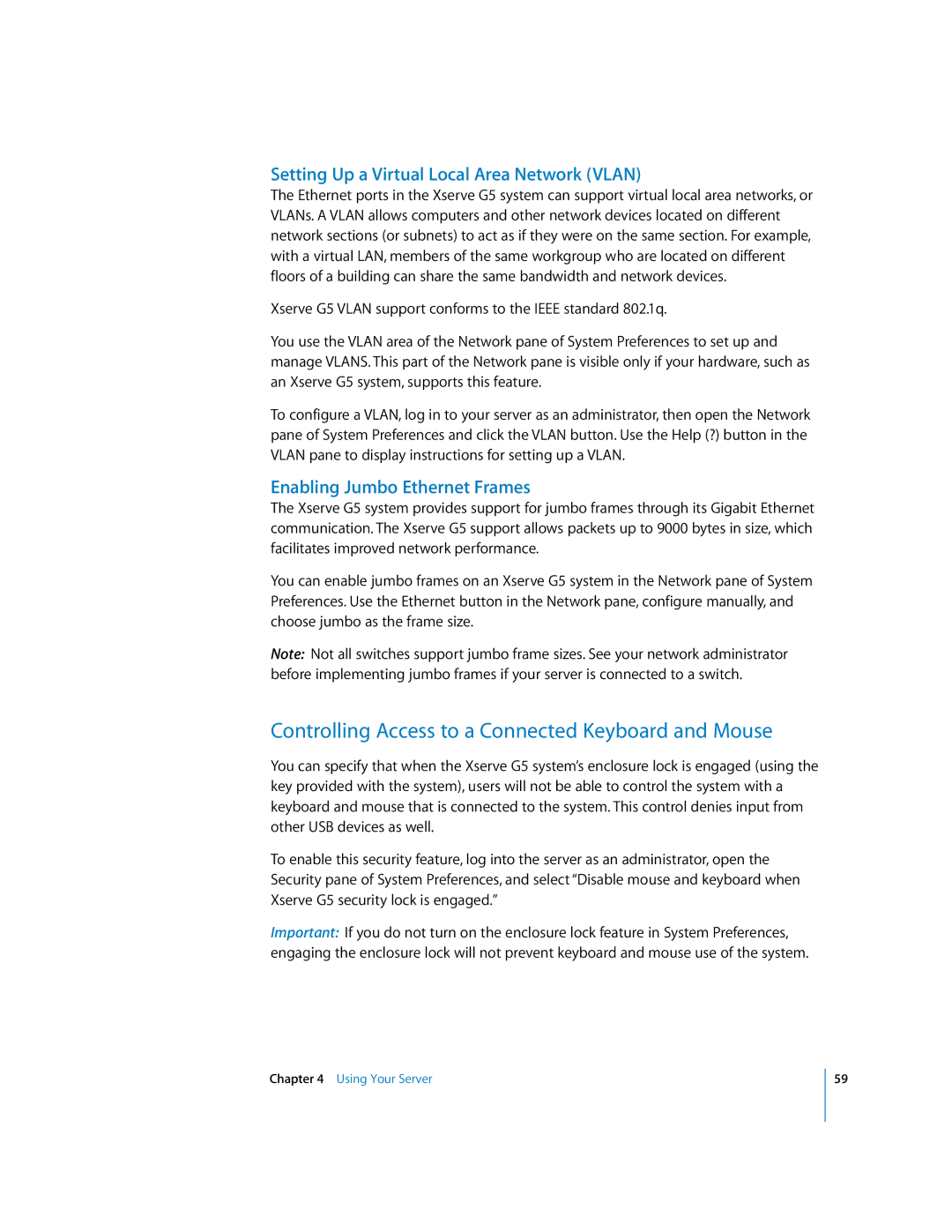 Apple G5 specifications Controlling Access to a Connected Keyboard and Mouse, Setting Up a Virtual Local Area Network Vlan 