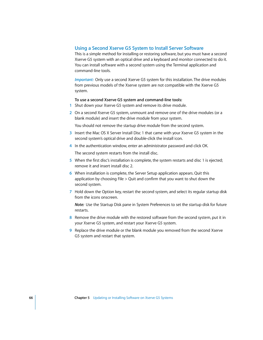 Apple specifications Using a Second Xserve G5 System to Install Server Software 