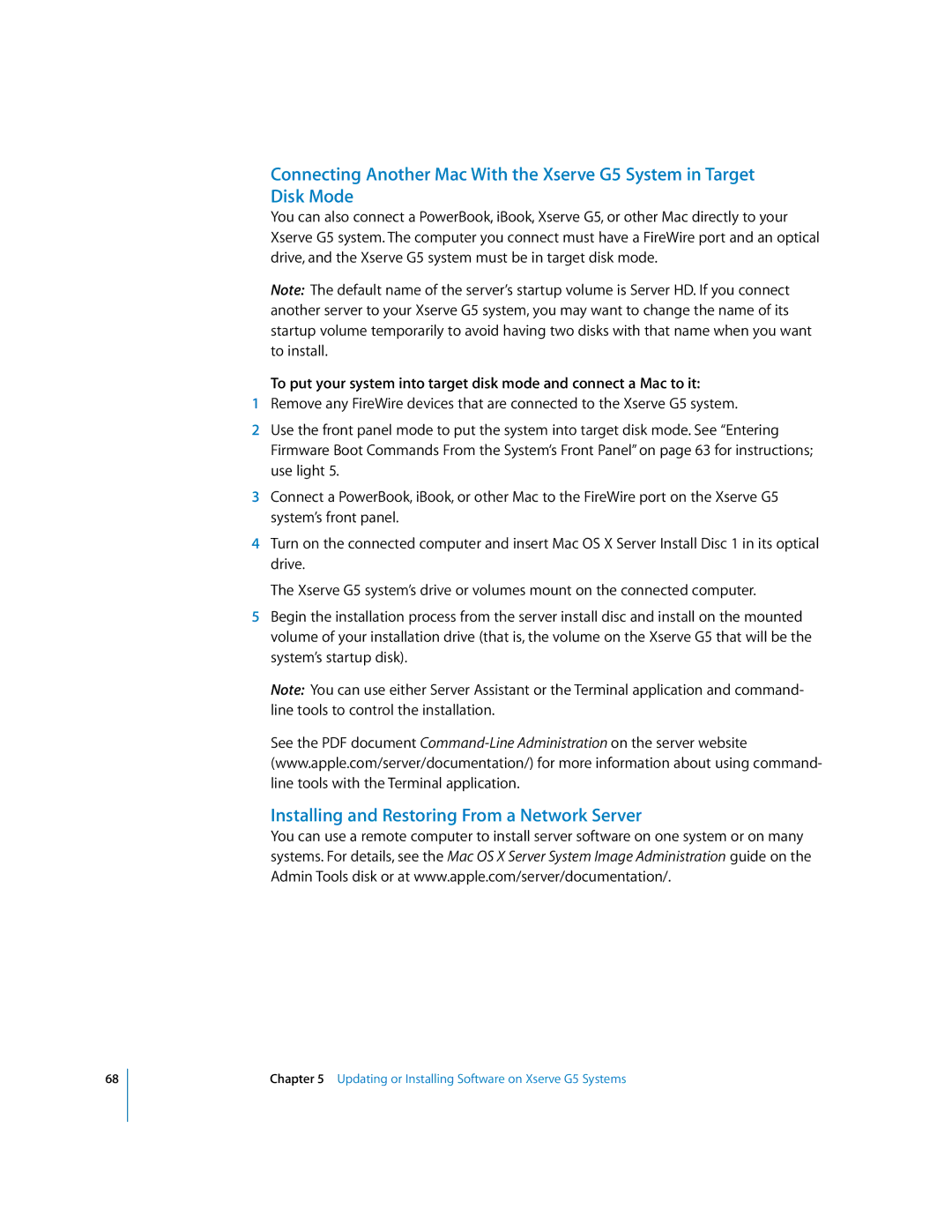 Apple G5 specifications Installing and Restoring From a Network Server 