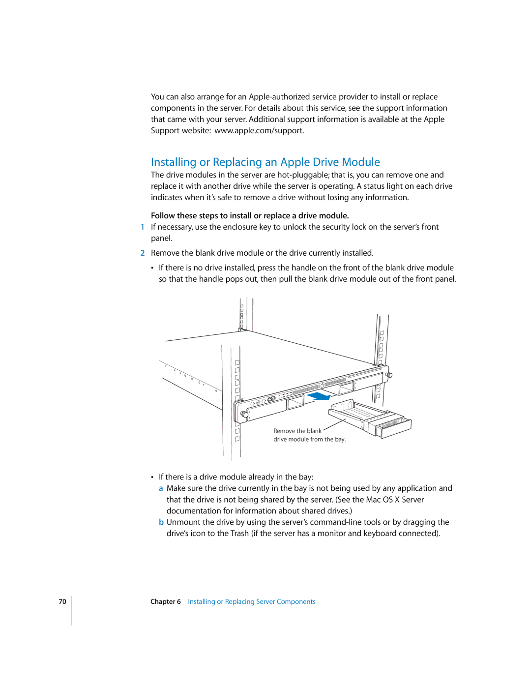 Apple G5 Installing or Replacing an Apple Drive Module, Follow these steps to install or replace a drive module 