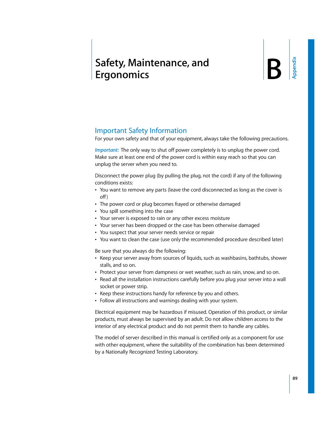 Apple G5 specifications Safety, Maintenance, Important Safety Information 