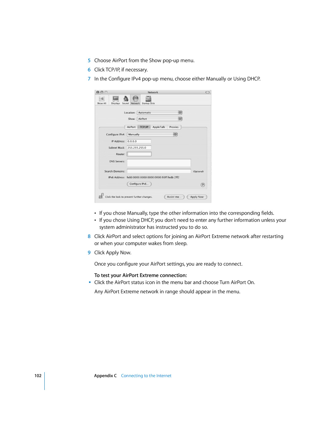 Apple G5 manual To test your AirPort Extreme connection 