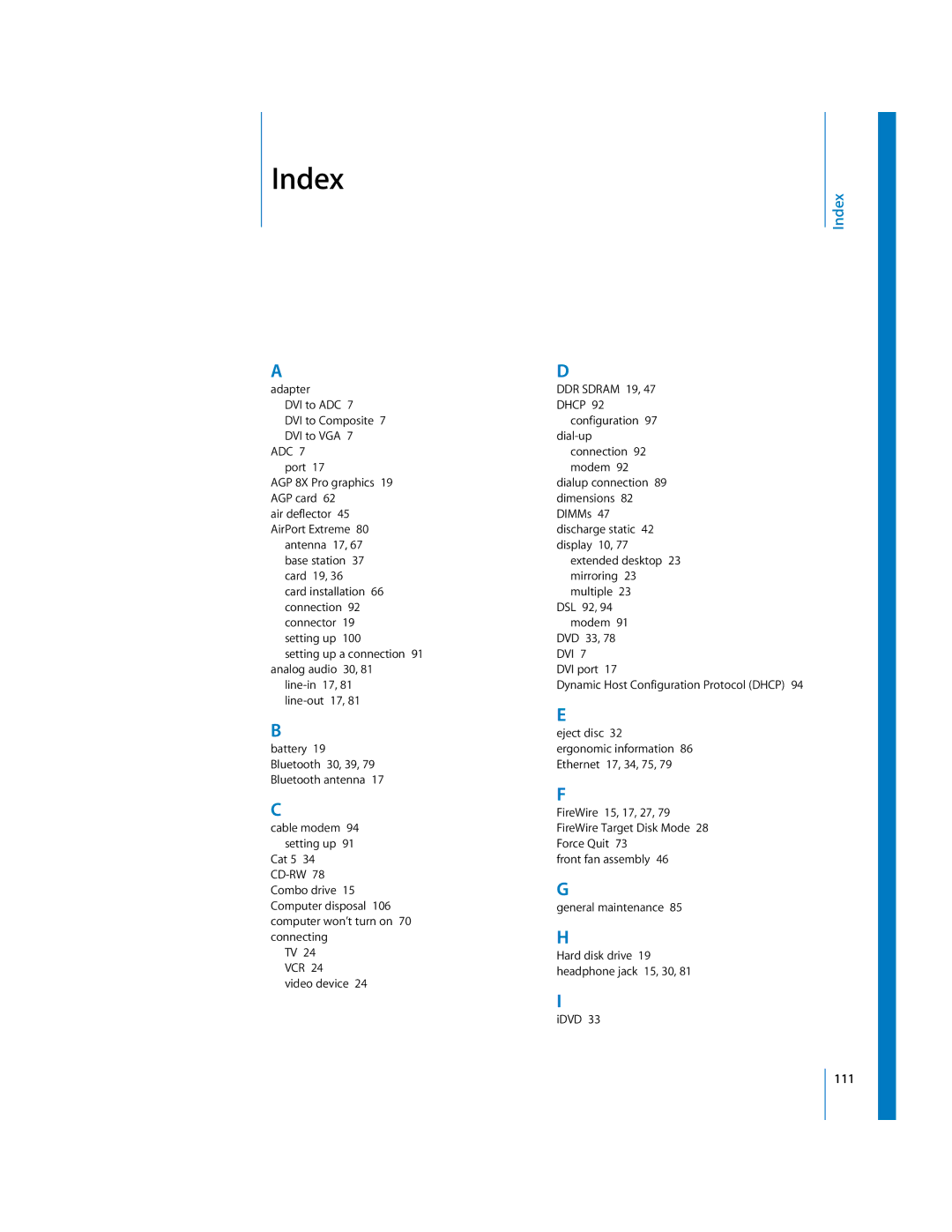 Apple G5 manual Index 