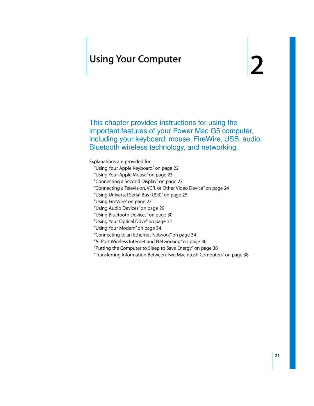 Apple G5 manual 2Using Your Computer 