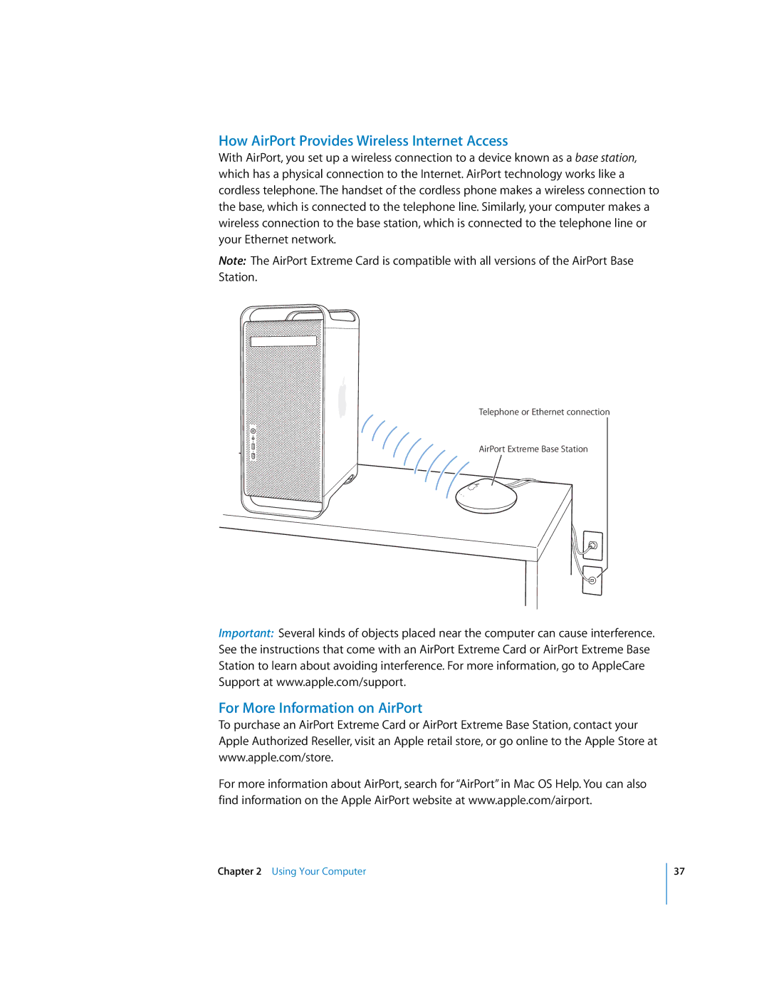 Apple G5 manual How AirPort Provides Wireless Internet Access, For More Information on AirPort 