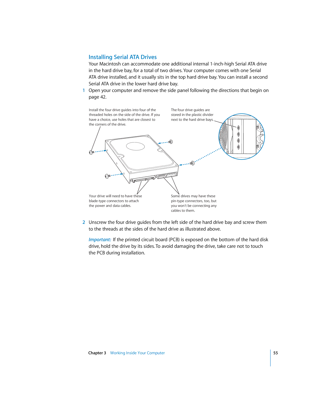 Apple G5 manual Installing Serial ATA Drives 