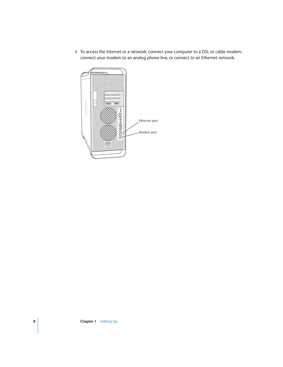 Apple G5 manual Ethernet port Modem port 