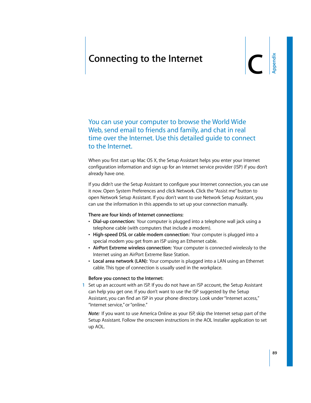 Apple G5 manual There are four kinds of Internet connections, Before you connect to the Internet 