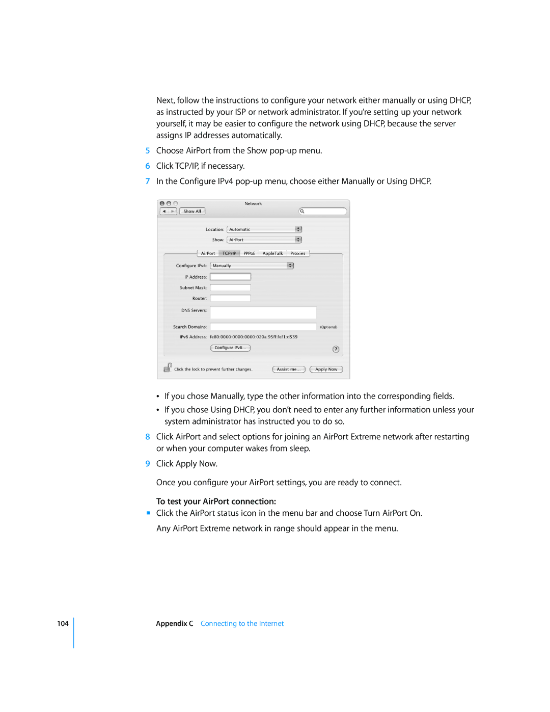 Apple G5 manual To test your AirPort connection 