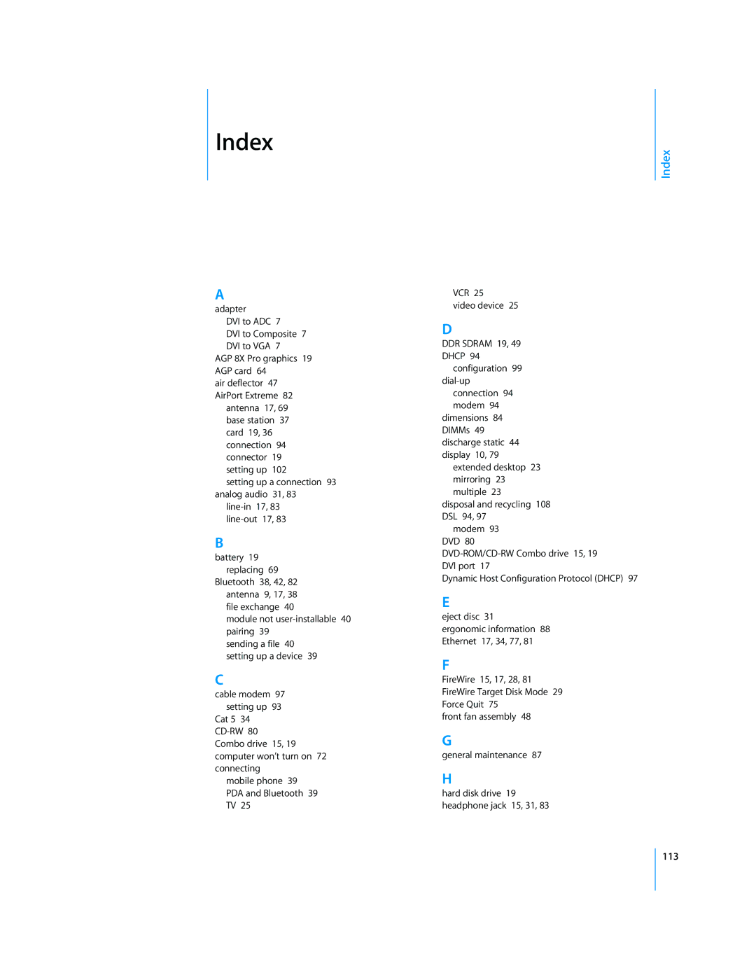 Apple G5 manual Index 